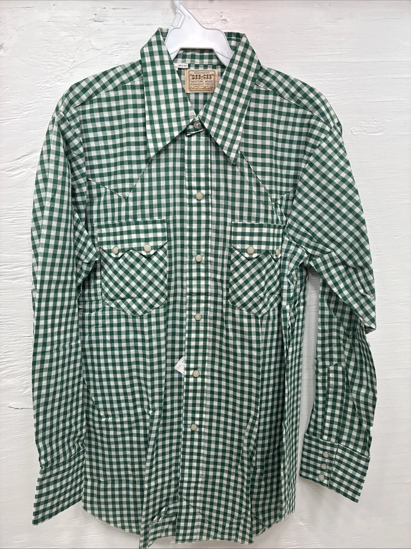 New Men’s Dee-Cee Green Checkered Long Sleeve Pearl Snap Medium O-36