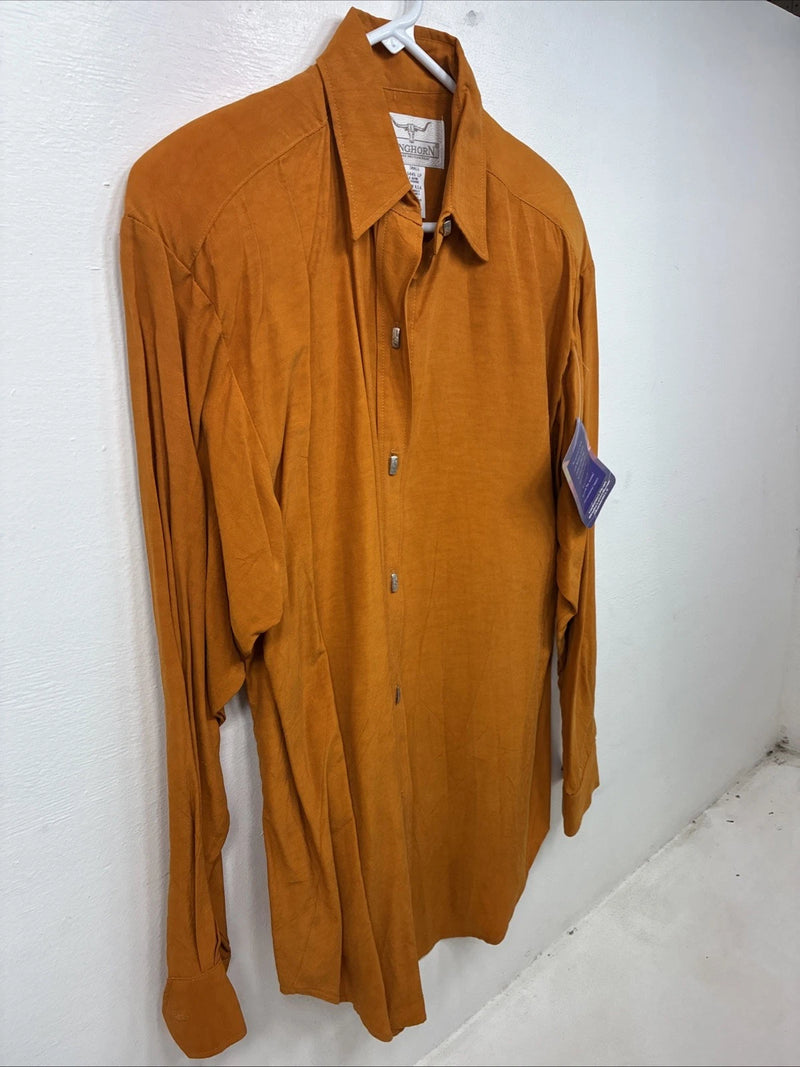 New Women’s Longhorn Orange Long Sleeve Button Up Size Small YY-49