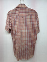 New Women’s Pandhanel Slim Red Plaid Short Sleeve Pearl Snap 15.5 Large MM-20