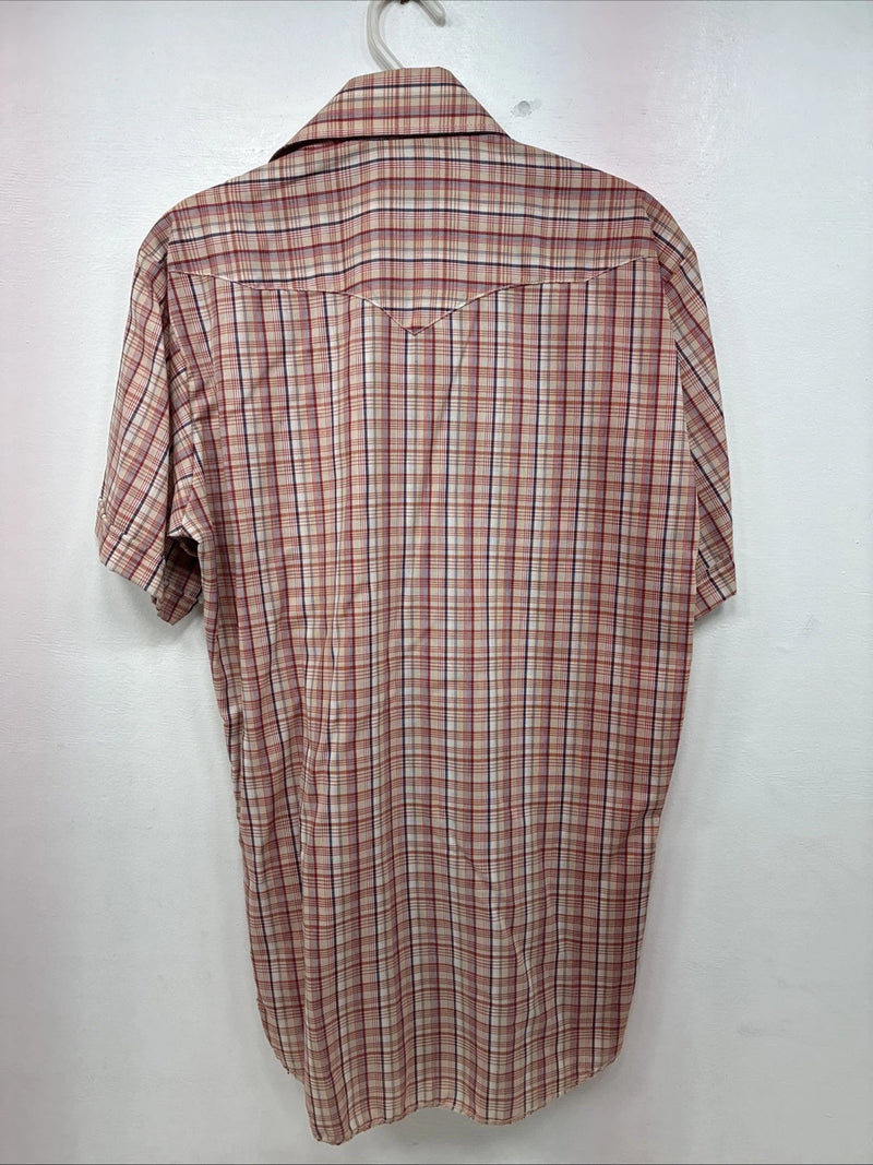 New Women’s Pandhanel Slim Red Plaid Short Sleeve Pearl Snap 15.5 Large MM-20