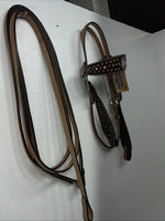 New Leather Silver Royal Beaded Diamond Browband Headstall W Split Reins U-35