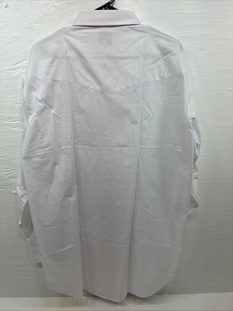 New Men’s ELY Cattleman White Western Long Sleeve Pearl Snap 18 X 35 2XL T-49