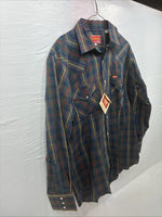 New Men’s ELY Plains Green Plaid Long Sleeve Pearl Snap 16.5 X 34 Large AA-43