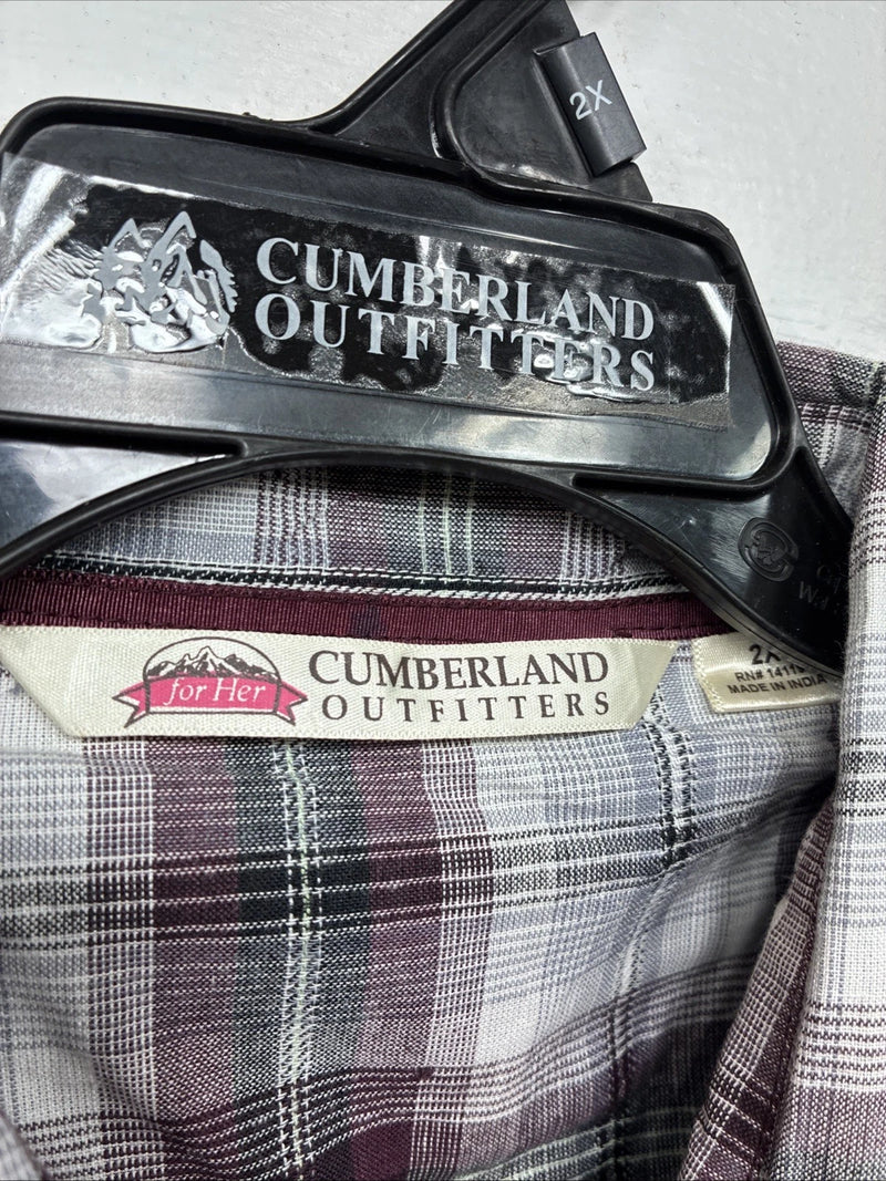 New Women’s Cumberland Purple Plaid Long Sleeve Pearl Snap 2XL GG-24