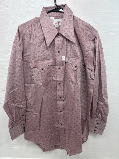 New Men’s Tem Tex Pink Designed Long Sleeve Pearl Snap 16 Large M-85
