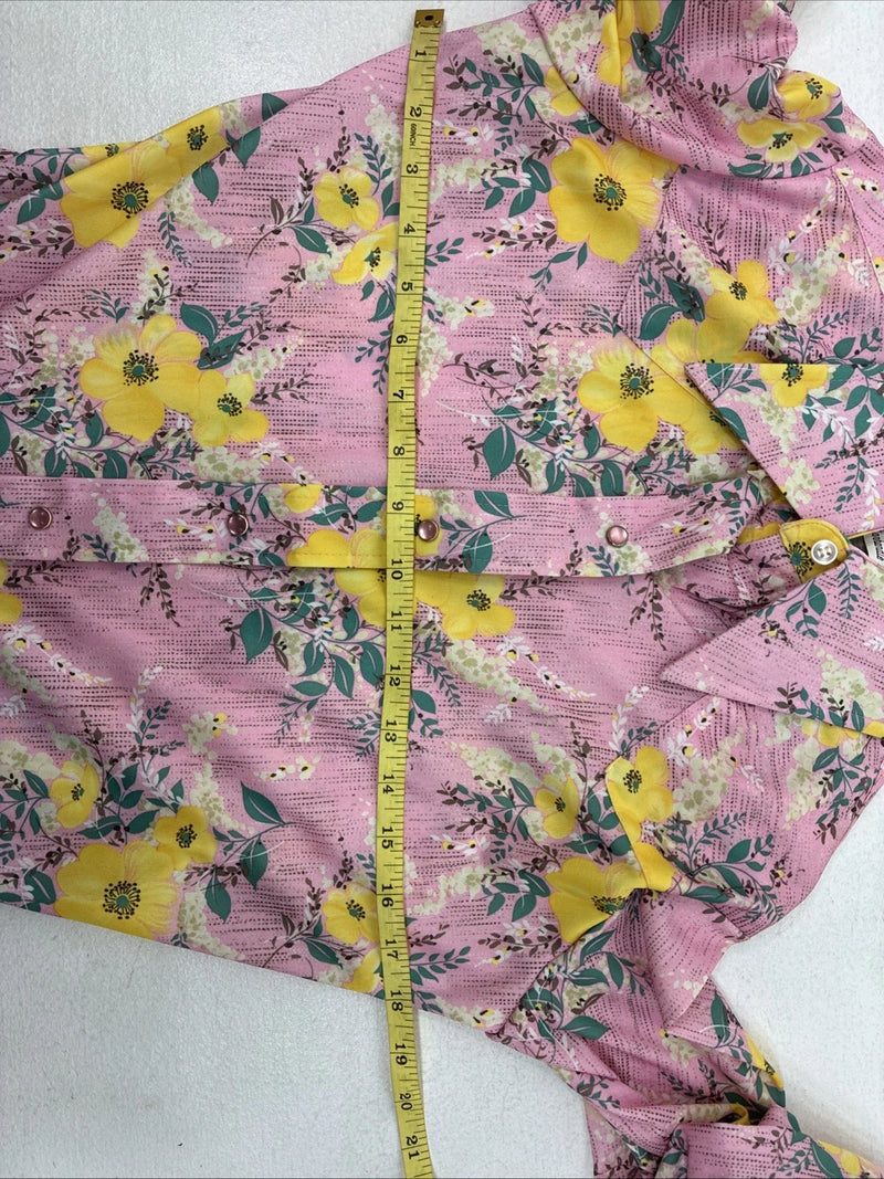 New Women’s Western Trends Pink Floral Long Sleeve Pearl Snap Size 10 MM-54