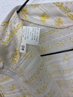 New Women’s White Yellow Design Short Sleeve Half Zip Size 40 TT-87