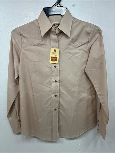 New Women’s H Bar C Tan Designed Long Sleeve Pearl Snap Size 34 II-90