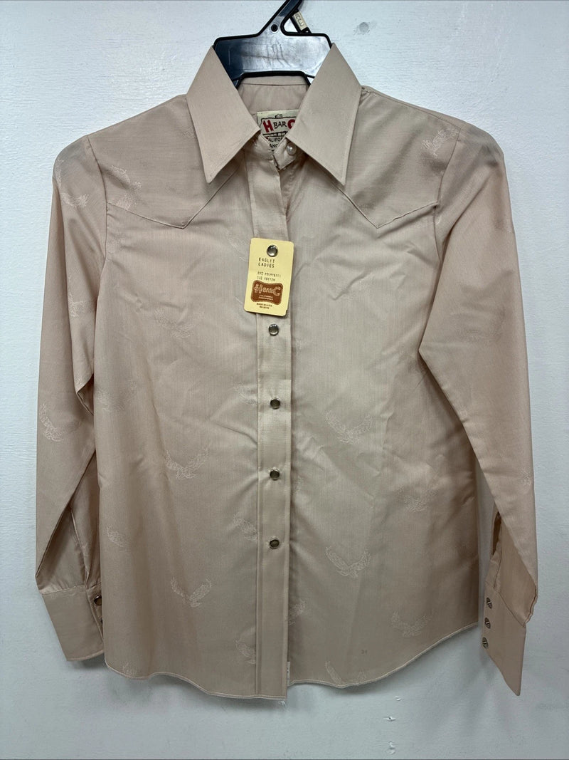 New Women’s H Bar C Tan Designed Long Sleeve Pearl Snap Size 34 II-90