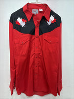 New Men’s ELY Diamond Red Designed Long Sleeve Pearl Snap Medium DD-100