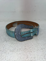 New Blue Genuine Leather 3-D Belt Blue Bling 32” Belt #677 Z-3