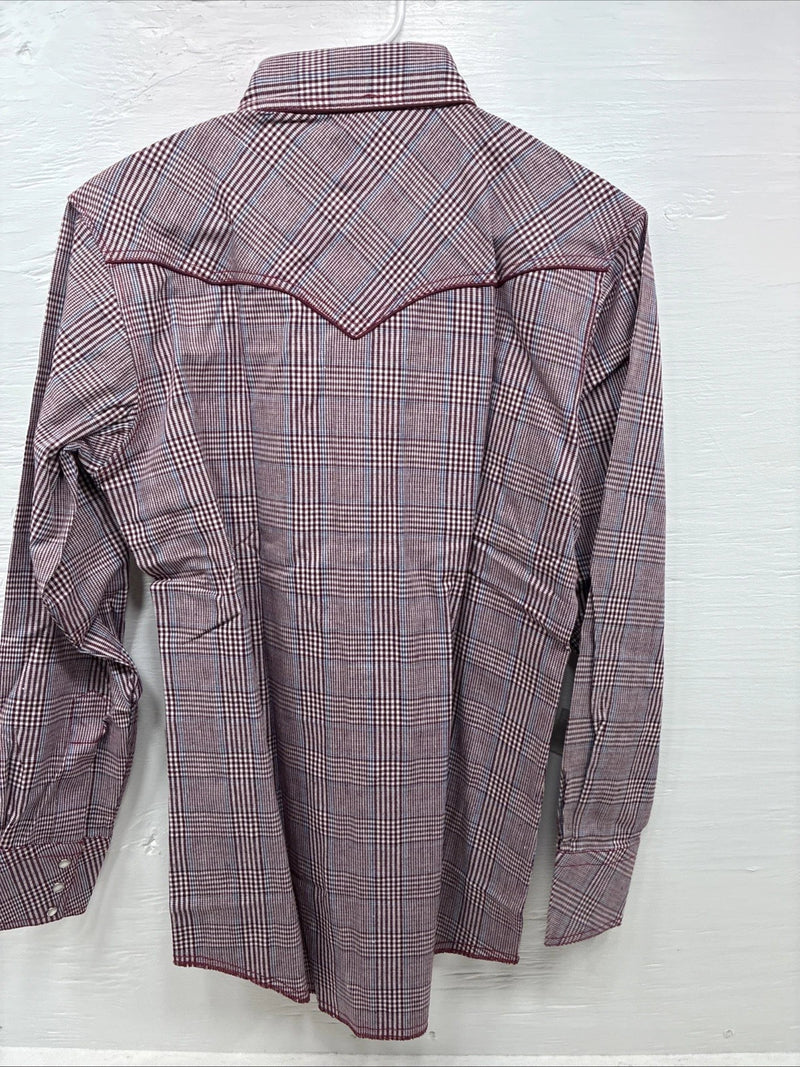 New Men’s Champion Western Red Plaid Long Sleeve Pearl Snap 15 Medium AA-64