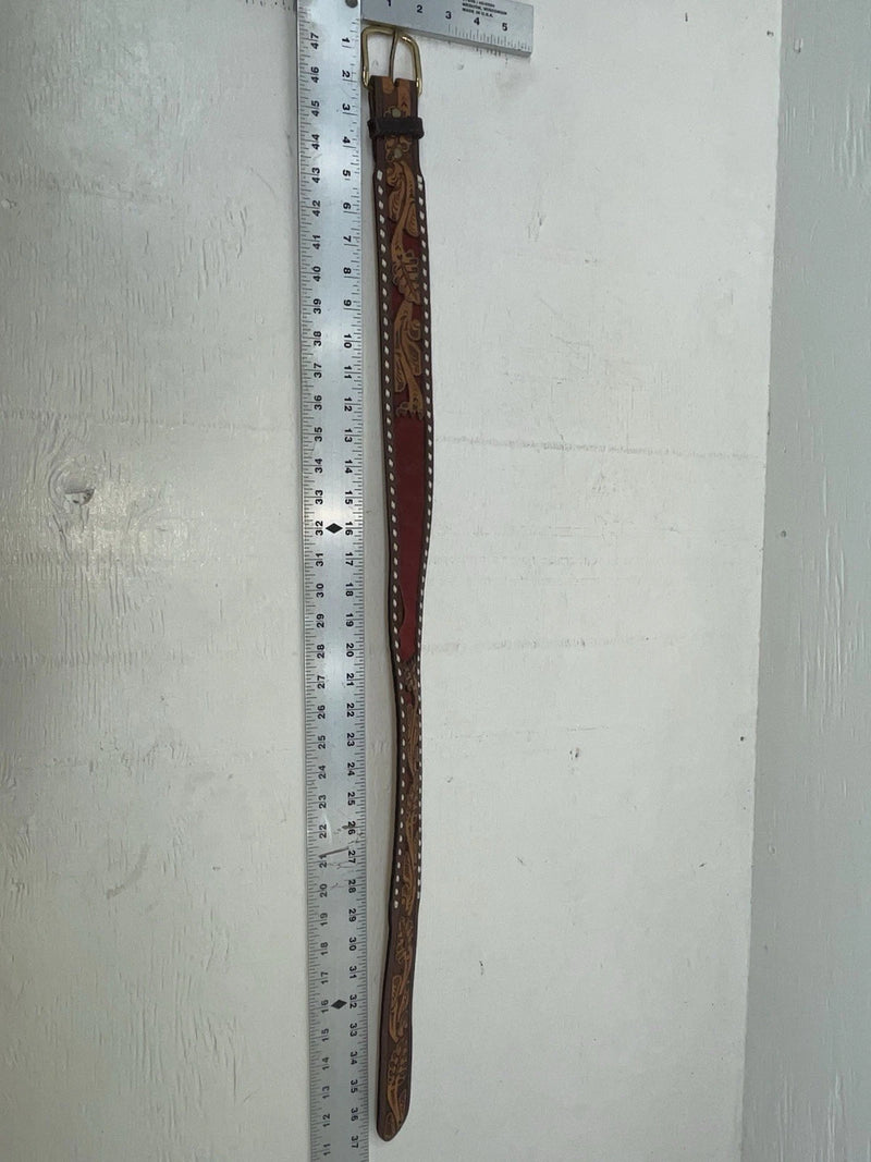 New Red Genuine Leather Longhorn Tooled 32” Belt #82828 NN-60