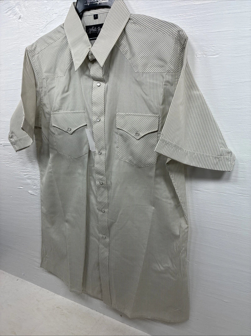 New Men’s White Horse Yellow Stripe Short Sleeve Pearl Snap Large CC-45