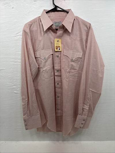 New Men’s H Bar C Pink Long Sleeve Pearl Snap 15.5 Medium J-43
