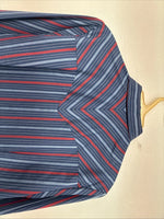 New Women’s H Bar C Blue Red Stripe Long Sleeve Pearl Snap Size 36 II-17