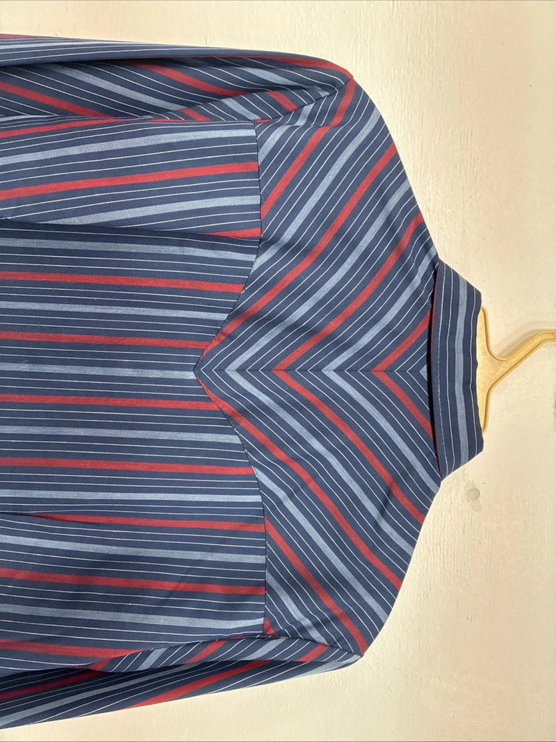 New Women’s H Bar C Blue Red Stripe Long Sleeve Pearl Snap Size 36 II-17