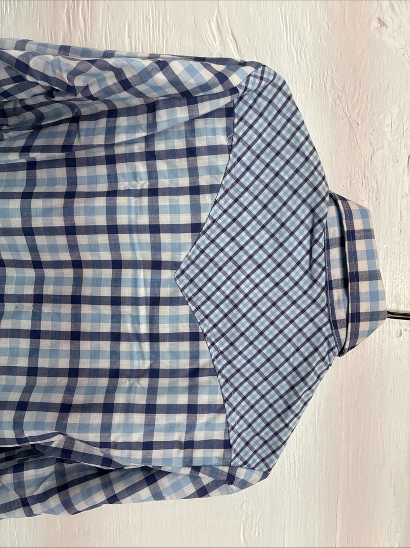 New Men’s Stockman Blue Plaid Long Sleeve Pearl Snap 14.5 Small AA-67