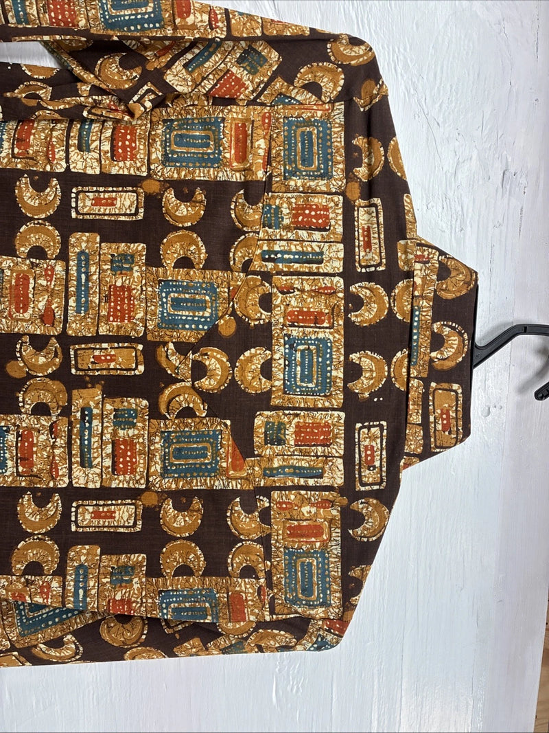 New Men’s Panhandle Slim Brown Gold Design Long Sleeve Pearl Snap XS J-68