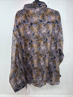 New Women’s Cumberland Purple Yellow Print Long Sleeve Pearl Snap 3XL GG-41