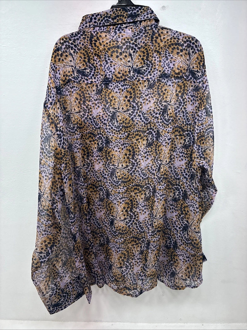 New Women’s Cumberland Purple Yellow Print Long Sleeve Pearl Snap 3XL GG-41