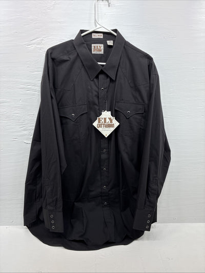 New Men’s ELY Cattleman Black Long Sleeve Pearl Snap 3XL E-43