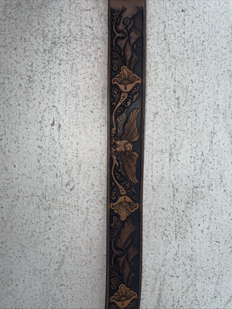 New Brown Genuine Leather Chambers Eagle Tooled 34” Belt #6412-13 Z-22