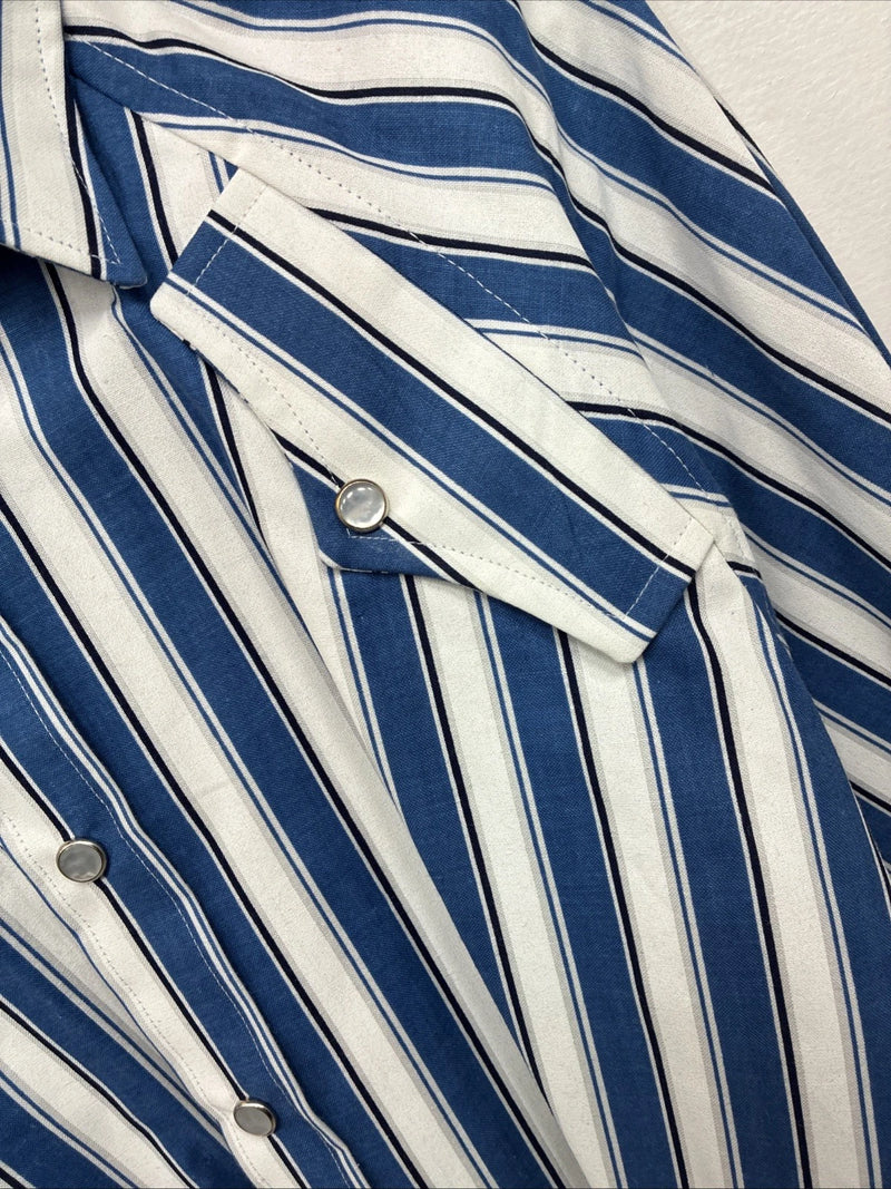 New Women’s H Bar C Blue Stripe Long Sleeve Pearl Snap Size 36 LL-57