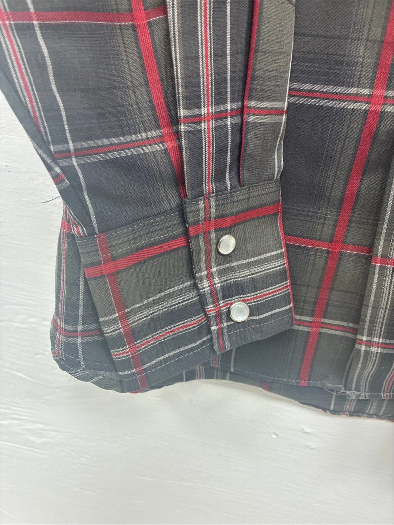 New Kids ELY Cattleman Green Red Plaid Long Sleeve Pearl Snap Large DD-30
