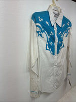 New Women’s Mine & Bills White Blue Long Sleeve Button Up Medium YY-102