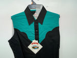 New Women’s Black Blue Cumberland Outfitters Sleeveless Button Up Shirt M 3B-43