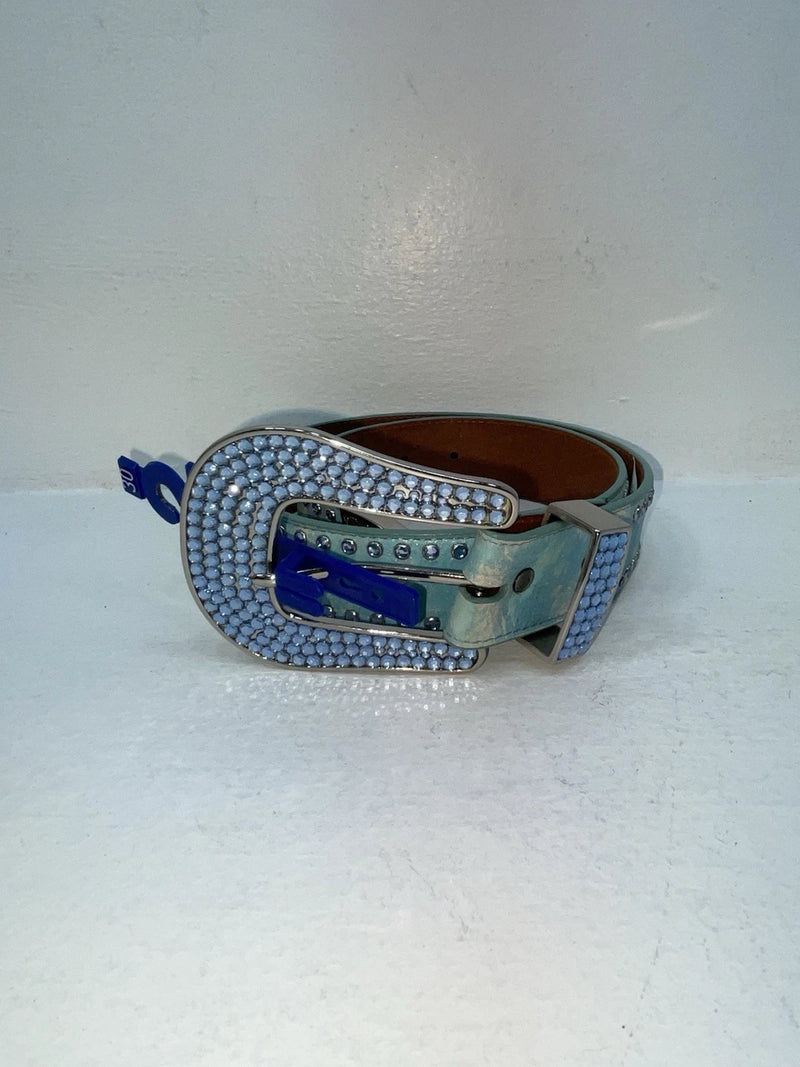 New Blue Genuine Leather 3D Belt Co. Blue Bling 30” Belt #677 Z-58