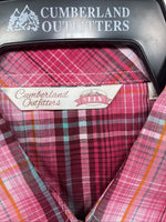 New Women’s Cumberland Pink Plaid Short Sleeve Pearl Snap Medium LL-48