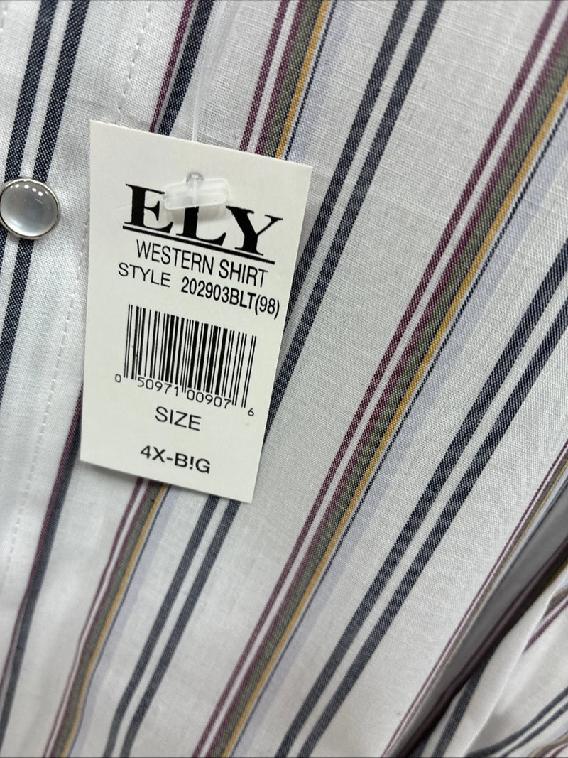 New Men’s ELY Cattleman Striped Long Sleeve Pearl Snap 20.5 X 36 4XL E-98