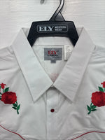 New Men’s ELY diamond White Rose Long Sleeve Pearl Snap 3XL F-53