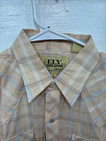 New Men’s ELY Cattleman Orange Plaid Short Sleeve Pearl Snap Large X-61