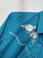 New Women’s Country Charmers Teal Rose Like Sleeve Pearl Snap Medium DD-143