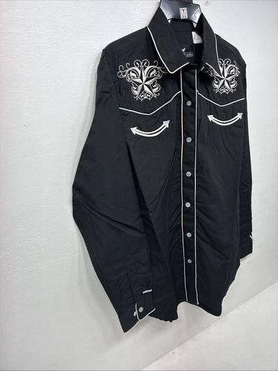 New Women’s Western Express Black Long Sleeve Pearl Snap Medium LL-99