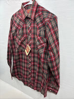 New Men’s ELY Plains Red Plaid Long Sleeve Pearl Snap 15 X 34 Medium AA-79 