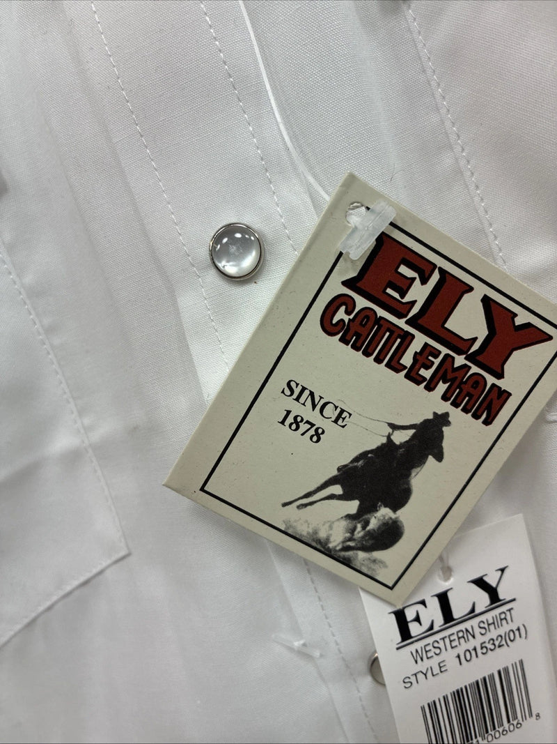 New Boys ELY Cattleman White Long Sleeve Pearl Snap Size 14 AA-41