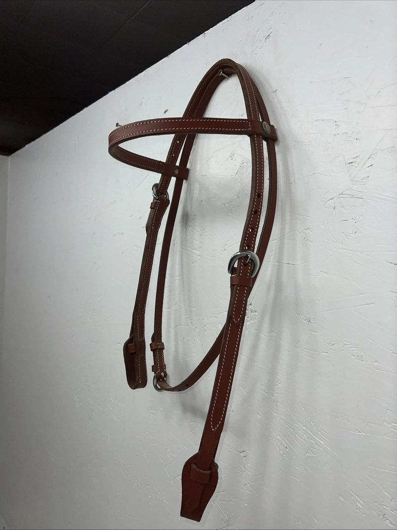 New Leather Trainer Dark Oil Browband Headstall Silver Buckles S-60