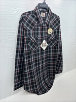 New Men’s ELY Cattleman Black Red Flannel Long Sleeve Pearl Snap 2XL F-93