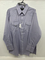 New Men’s White Horse Purple Plaid Long Sleeve Pearl Snap XL M-70