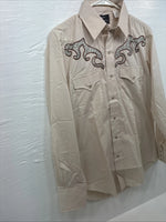 New Men’s Champion Western Tan Embroidered Long Sleeve Pearl Snap Medium T-84