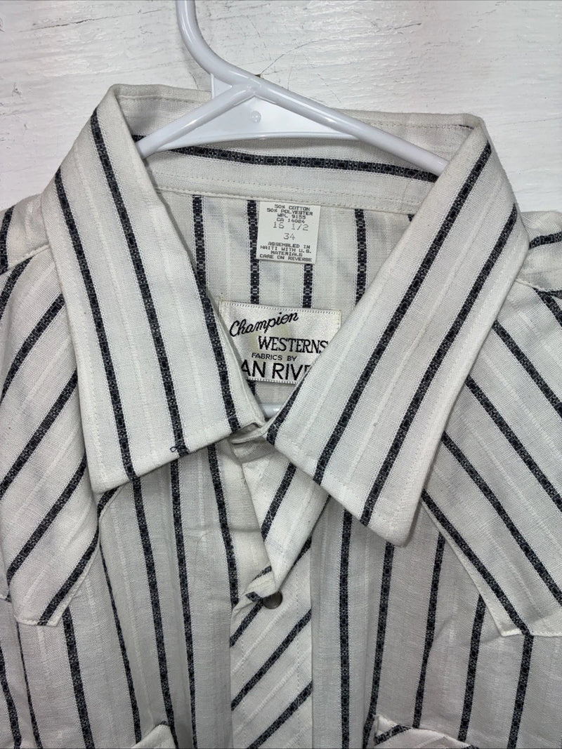 New Men’s Champion Western White Stripe Long Sleeve Pearl Snap 16.5 Large AA-58