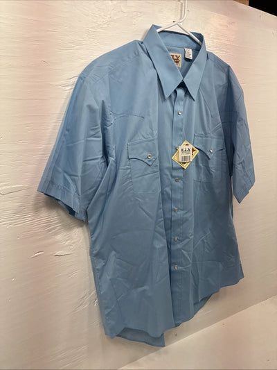 New Men’s ELY Cattleman Blue Western Short Sleeve Pearl Snap XL R-68