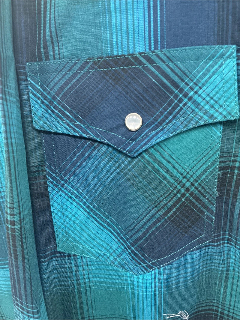 New Girls Cumberland Blue Plaid Long Sleeve Pearl Snap 3XL CC-112