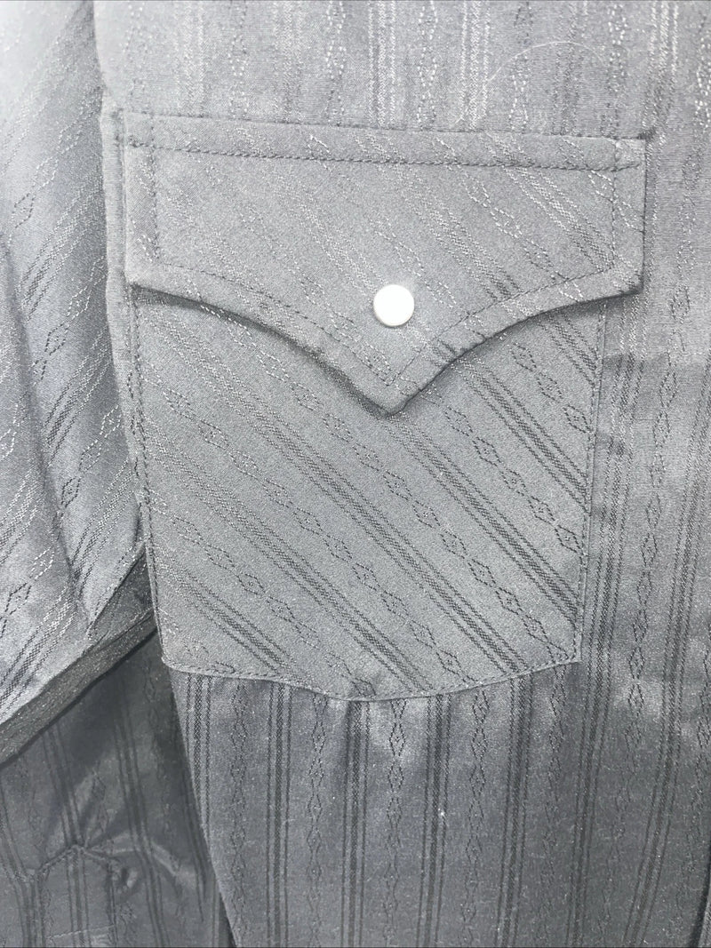 New Men’s ELY Cattleman Black Long Sleeve Pearl Snap 15.5 X 33 Medium B-115