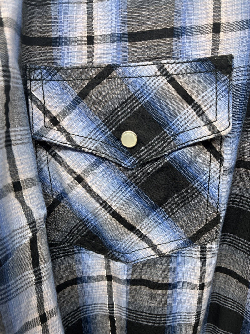 New Women’s Cumberland Blue Black Plaid Long Sleeve Pearl Snap 2XL GG-36