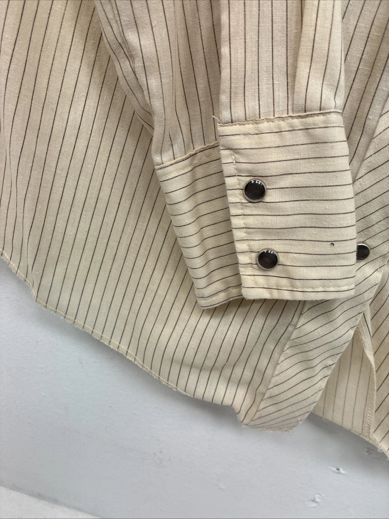 Me Women’s Dickson Jenkins Tan Stripe Long Sleeve Pearl Snap Size 34 KK-28